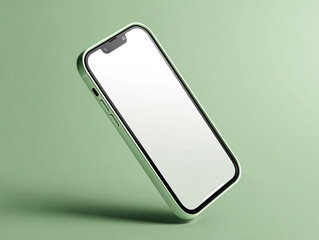 Sleek smartphone mockup with white display for mobile app ui ux design and product presentation use case, surrounded by soft green tones