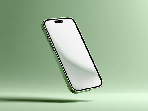 Sleek smartphone mockup with white display for mobile app ui ux design and product presentation use case, surrounded by soft green tones