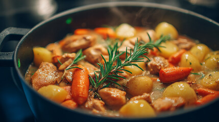 Slow Cooked Chicken Stew with Potatoes Carrots and Rosemary