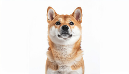 Curious Shiba Inu Dog Tilting Head Isolated on White Background