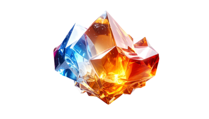 Abstract crystal structure with contrasting fiery orange and cool blue facets