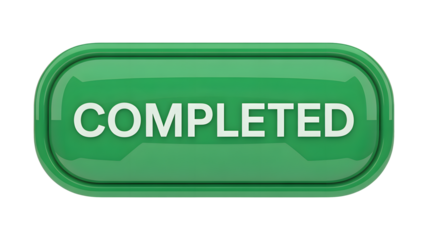 Green glossy completed button on a black background signaling task achievement or process finish in a modern digital graphic style