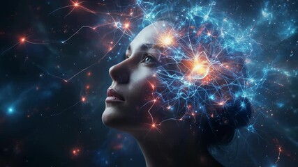 Creative visualization of human intellect and neural connections in a cosmic environment