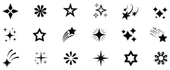 Fototapeta premium Stars icon collection. Different star shapes. Black stars icon set. Shining stars icon set. Sparkle stars icons. Twinkle stars collection. Vector illustration 