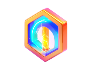 Holographic, geometric object with glowing interior and cracked display