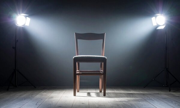 Empty Armchair Under Spotlights on a Dark Stage