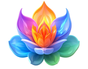 Colorful, glowing lotus flower with layered petals
