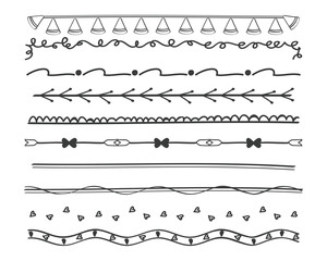 Fototapeta premium Collection of hand drawn doodle borders, ten unique scribble dividers for card making and graphic design