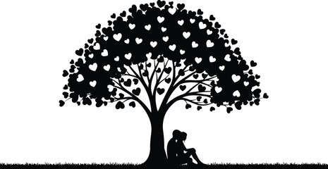 A person sits under a tree with heart-shaped leaves in a peaceful outdoor setting.