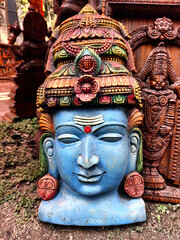 Obraz premium Wooden statue of Indian Gods, wood engraving, Wooden swing carved beautifully with artistic design.