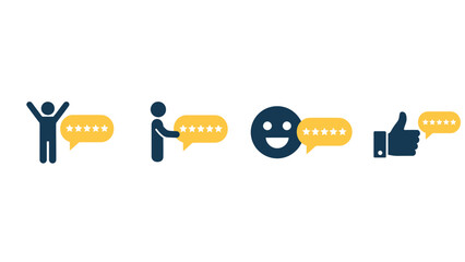 A graphic illustration of people giving and receiving positive feedback online