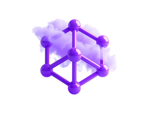 Purple molecular structure with puffy clouds, isolated on black