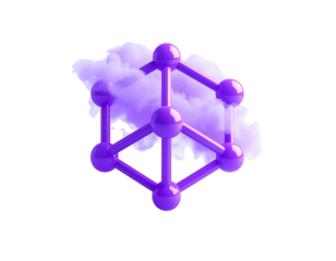 Purple molecular structure with puffy clouds, isolated on black