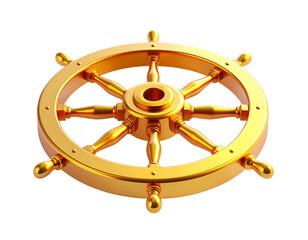Gleaming golden ship's wheel isolated against a black background