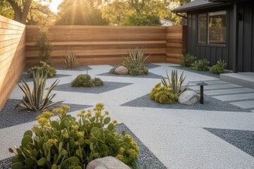 Modern Backyard with Geometric Gravel Design