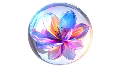 Vibrant floral design encapsulated within a transparent, spherical bubble