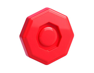 3D rendered, shiny red, octagonal emblem with a central circle