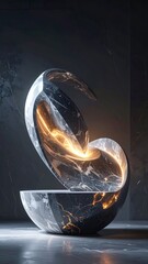 Abstract marble sculpture, illuminated with glowing energy within its form