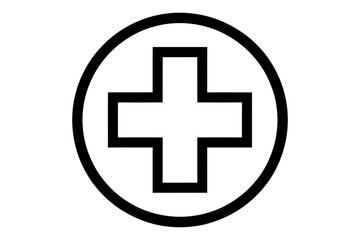 Obraz premium A simple black and white medical cross icon in a circle