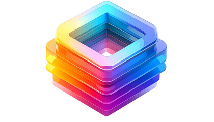 Geometric, layered abstract cube with rainbow gradient color scheme