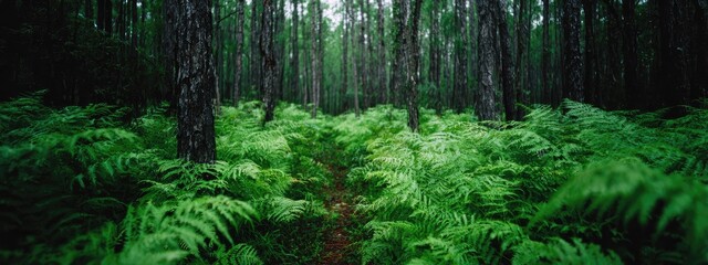 Dense green forest landscape with lush vegetation and tall trees