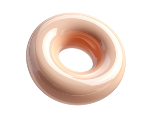 Shiny, smooth, torus shape in a warm cream color against a black background