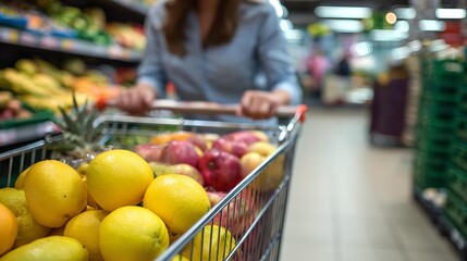 Woman with shopping between store shelf