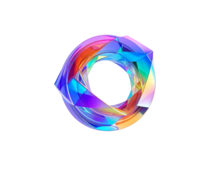 A colorful, geometric ring with a prismatic, crystal-like appearance