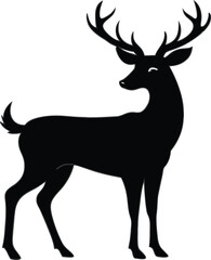 Naklejka premium Elegant Black Deer Silhouette Isolated on White Background with Antlers