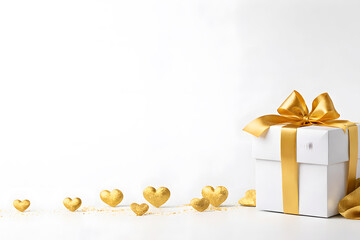 金色のハートとギフトボックスのバレンタイン背景