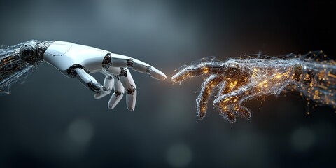 Two robotic hands are touching each other, creating a sense of connection and unity.