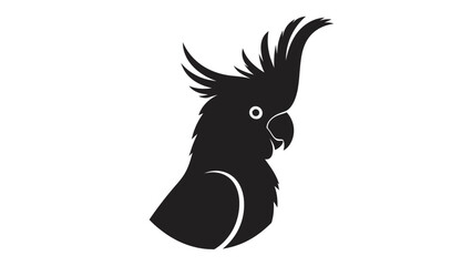 Elegant black cockatoo head silhouette with distinctive crest looking forward on an isolated white background. © Suro