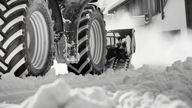 Motor grader in winter conditions.