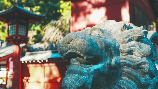 日本の神社,狛犬のクローズアップ