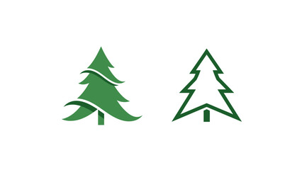 Fototapeta premium Two Stylized Green Fir Trees Symbolizing Nature and Festivity on Isolated White Background.