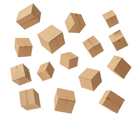Floating Cardboard Boxes on White Background