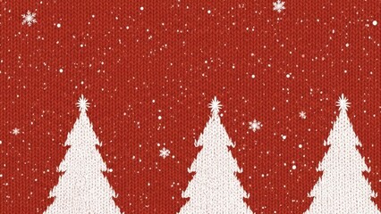 Festive knitted pattern illustration featuring snowy christmas trees on textured backdrop