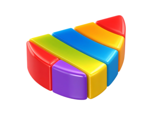 Glossy, segmented, multi-colored arc, with vibrant, geometric components