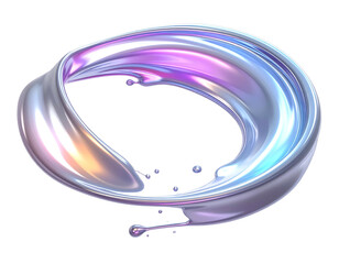 Glossy, flowing silver swirl with iridescent hues on a black backdrop