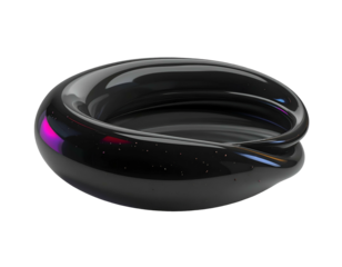 Glossy, black torus shape with reflections, against black background