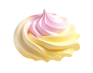 Swirled creamy dessert in pastel hues, isolated on black background