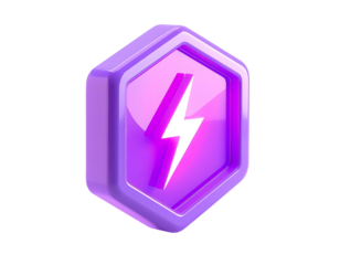 3D rendered purple hexagon with a white lightning bolt symbol