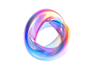 Abstract, iridescent 3D torus shape with smooth, curved surfaces