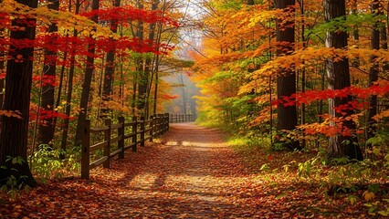 Autumn pathway through vibrant forest