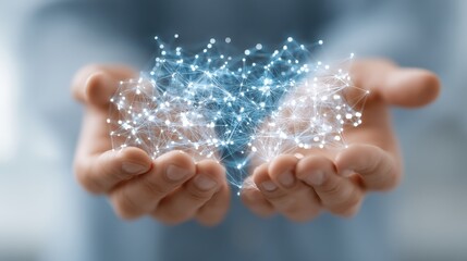 A data scientist gestures over a futuristic holographic display in a modern workspace.