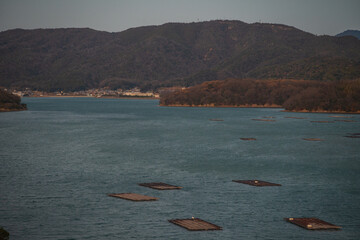 日本の岡山の美しいトワイライトタイム