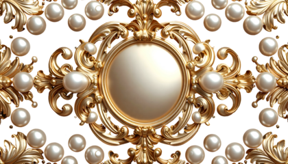 Golden ornate frame with pearls arranged symmetrically against black