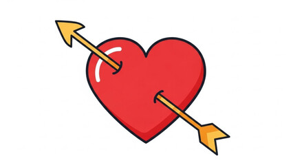 A romantic red heart pierced by a golden arrow symbolizes love and passion in a symbolic illustration.