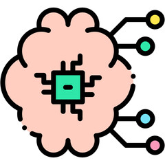Futuristic Brain Chip and Artificial Intelligence Icon