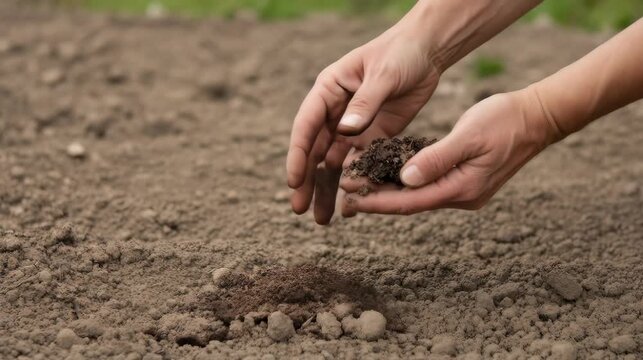 Hands arranging feed in multiple feeders 